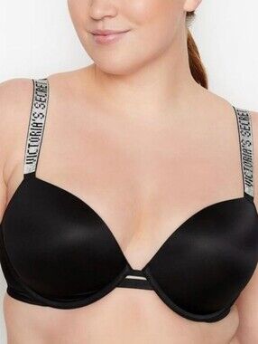 NWOT Victoria's Secret Very Sexy Push-Up Black Bra With Bling Straps, 36B